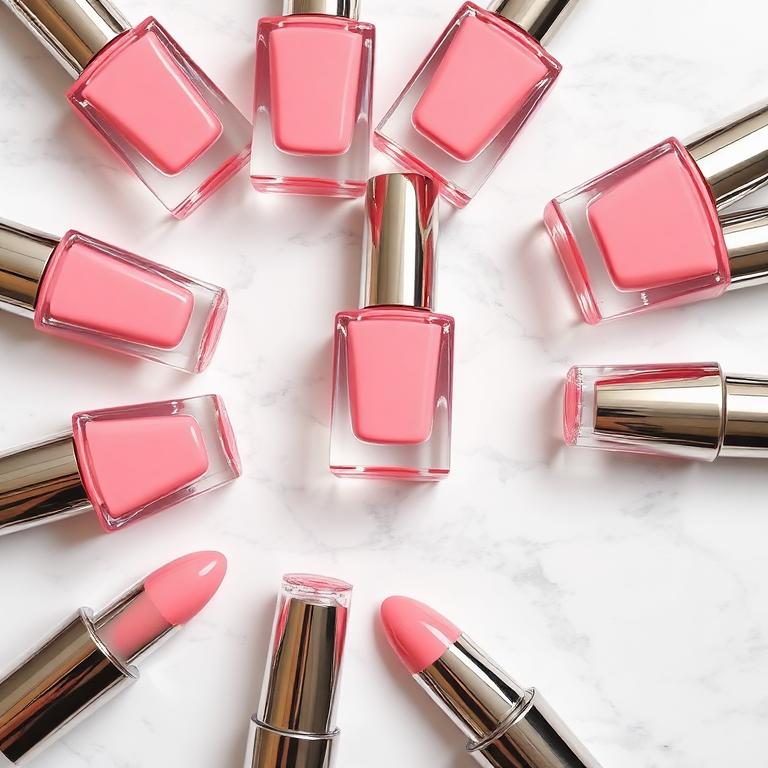 Pink nail polish bottles on marble