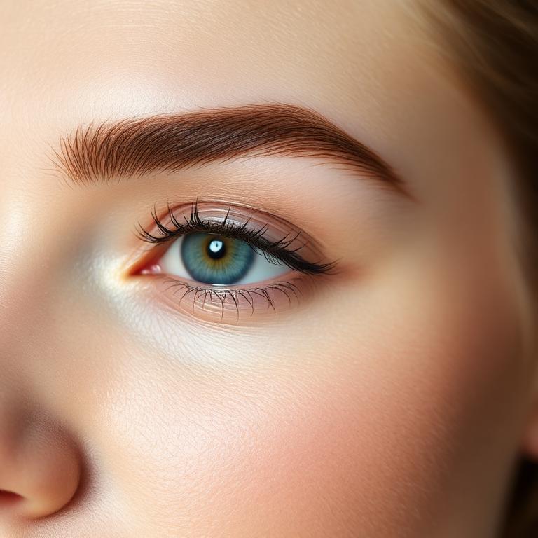 Defined tinted eyebrows close-up